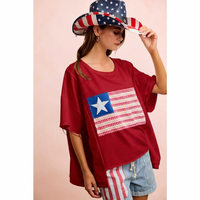 Boxy Oversized American Flag Patchwork Top