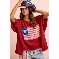 Boxy Oversized American Flag Patchwork Top