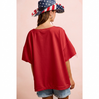 Boxy Oversized American Flag Patchwork Top