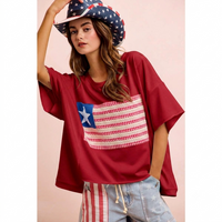 Boxy Oversized American Flag Patchwork Top