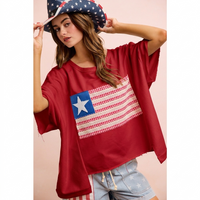 Boxy Oversized American Flag Patchwork Top