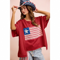 Boxy Oversized American Flag Patchwork Top