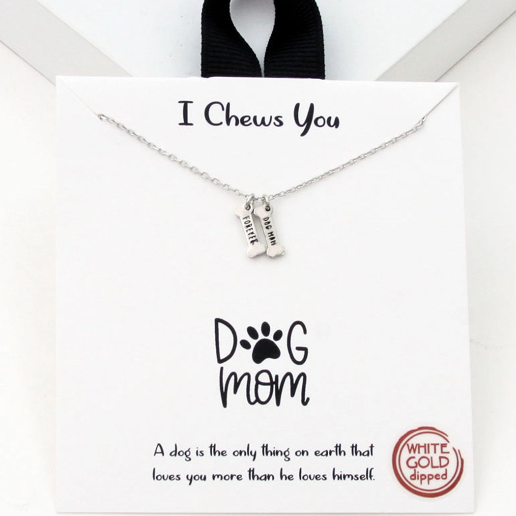 Bone Shaped Dog Mom Necklace - White Gold Dipped