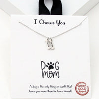 Bone Shaped Dog Mom Necklace - White Gold Dipped