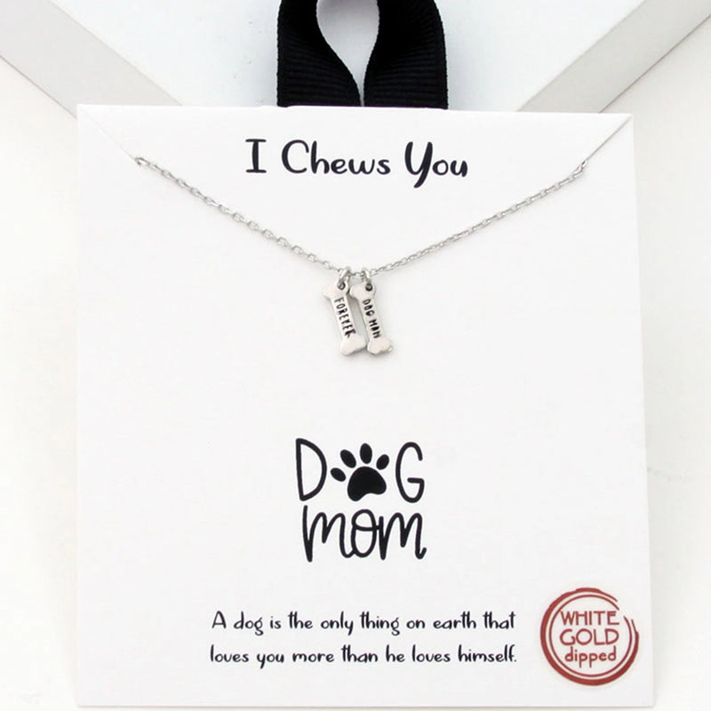 Bone Shaped Dog Mom Necklace - White Gold Dipped