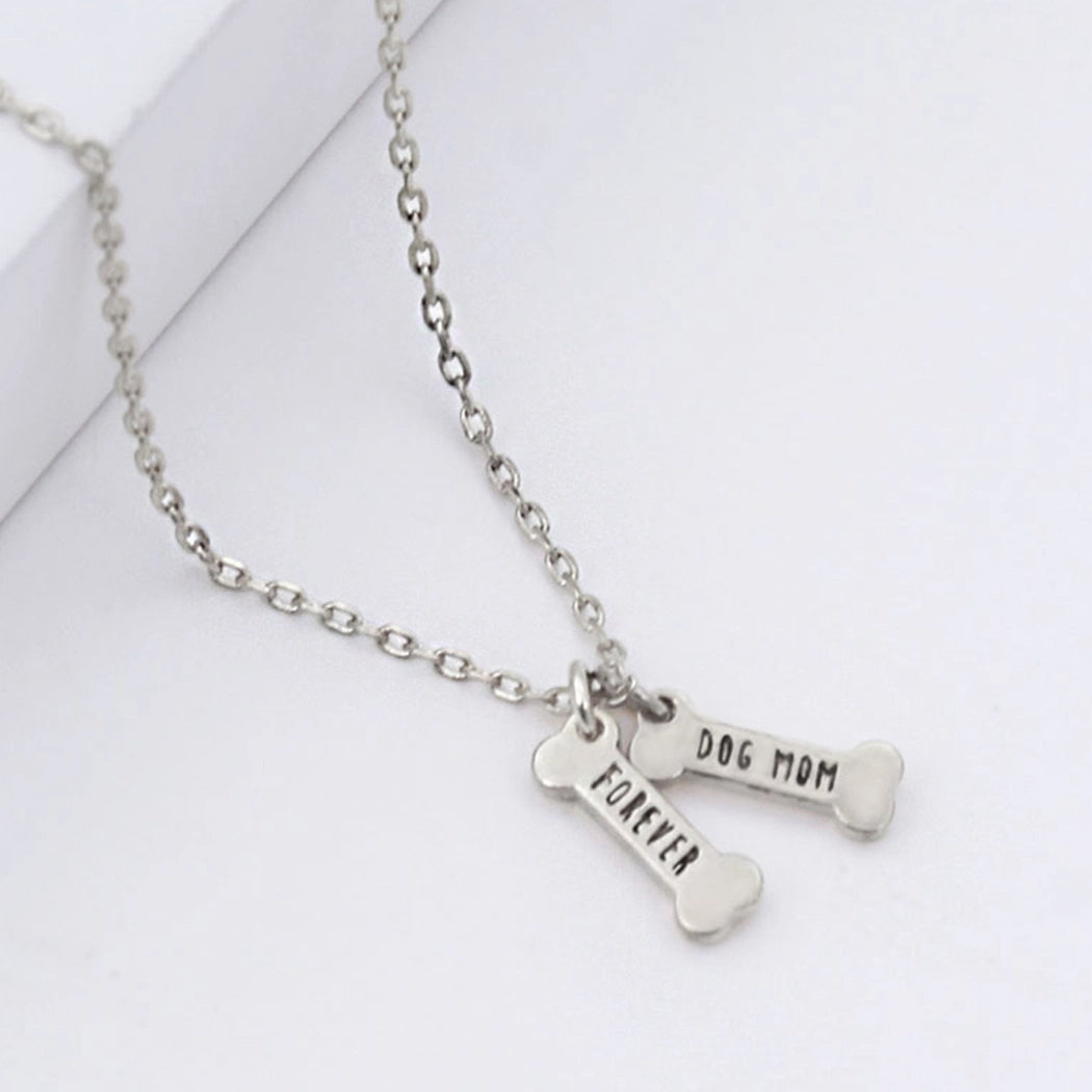 Bone Shaped Dog Mom Necklace - White Gold Dipped