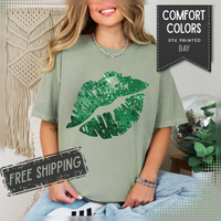 Green Faux Glitter Kiss - Comfort Colors | Trendy Women's T-Shirt. Direct to Garment. Printed & Shipped in the USA. Unisex Sizes.