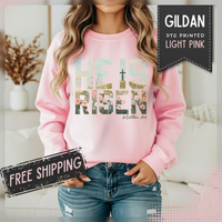 He Is Risen, Christian Floral Easter – Gildan Heavy Blend | Trendy Women’s Soft Sweatshirt. Direct to Garment. Printed & Shipped in the USA. Unisex Sizes.