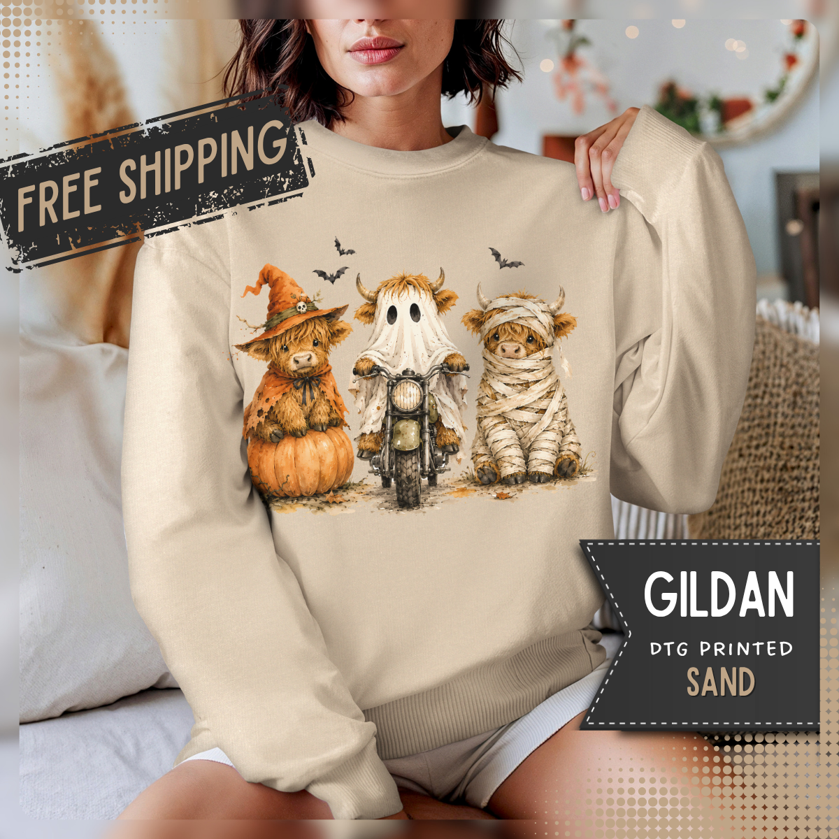 Highland Cows Halloween Costumes– Gildan Heavy Blend | Trendy Women’s Soft Sweatshirt. Direct to Garment. Printed & Shipped in the USA. Unisex Sizes.