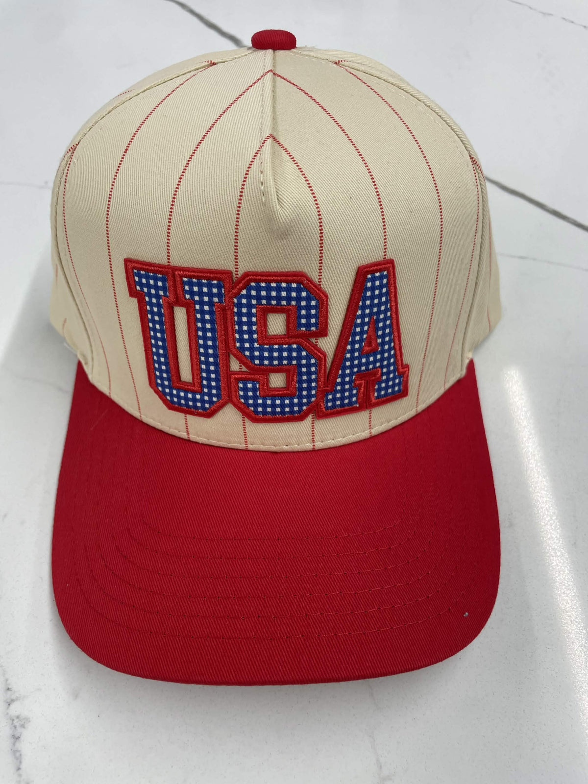 Embroidered USA (Cream & Red) Snapback Hat