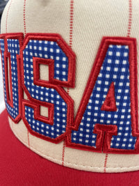 Embroidered USA (Cream & Red) Snapback Hat