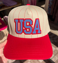 Embroidered USA (Cream & Red) Snapback Hat