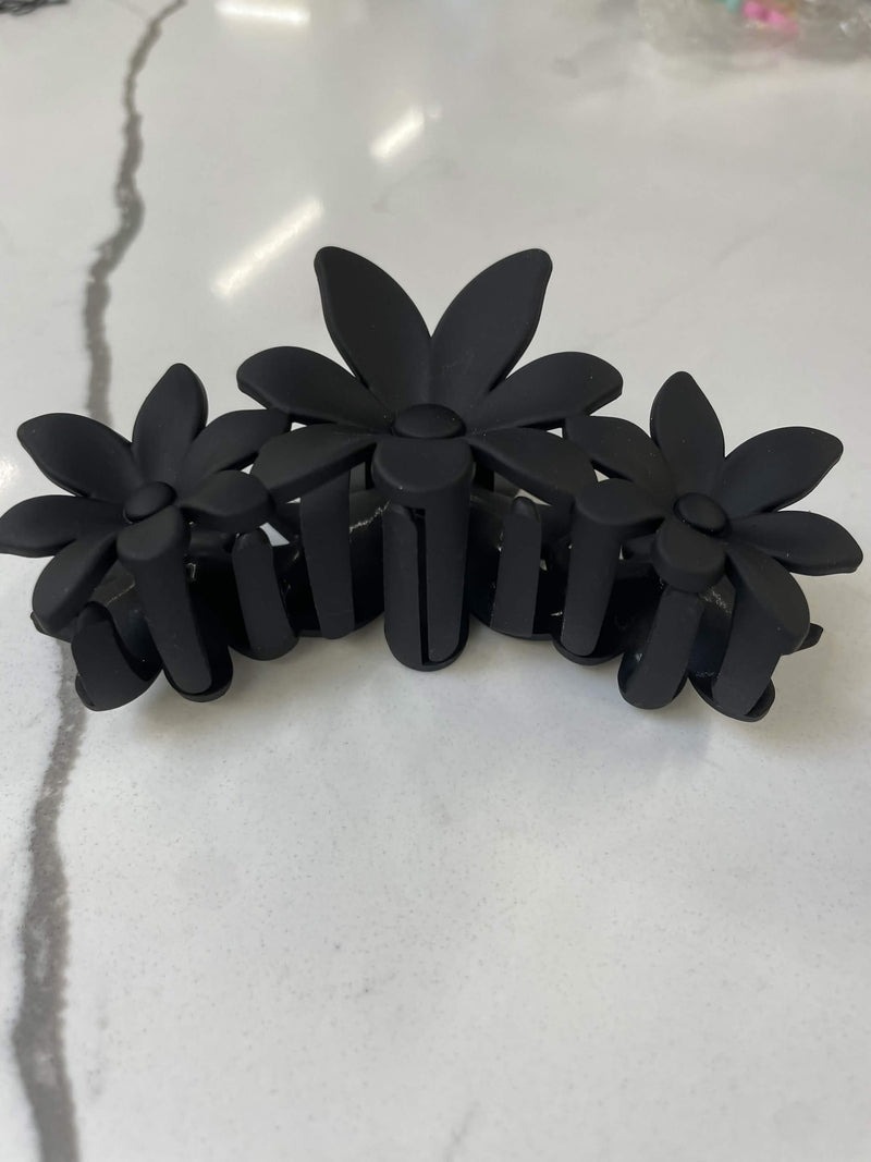 Frosted Black Floral Large Claw Clip