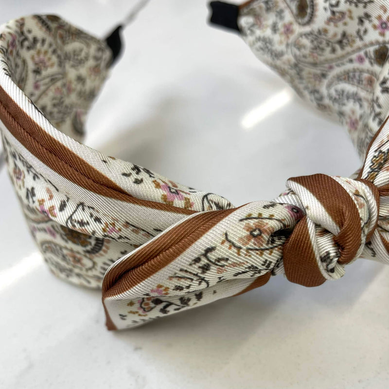 Boho Floral Print Satin Bow Hairband