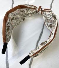 Boho Floral Print Satin Bow Hairband