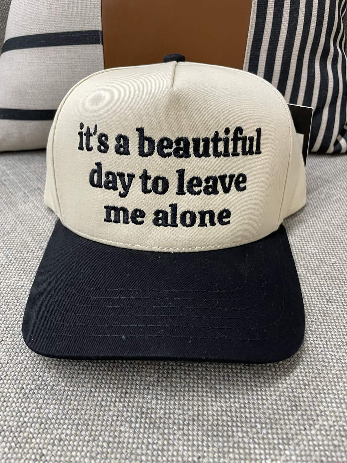 Embroidered (Black & Tan) It's A Beautiful Day To Leave Me Alone Trucker Hat