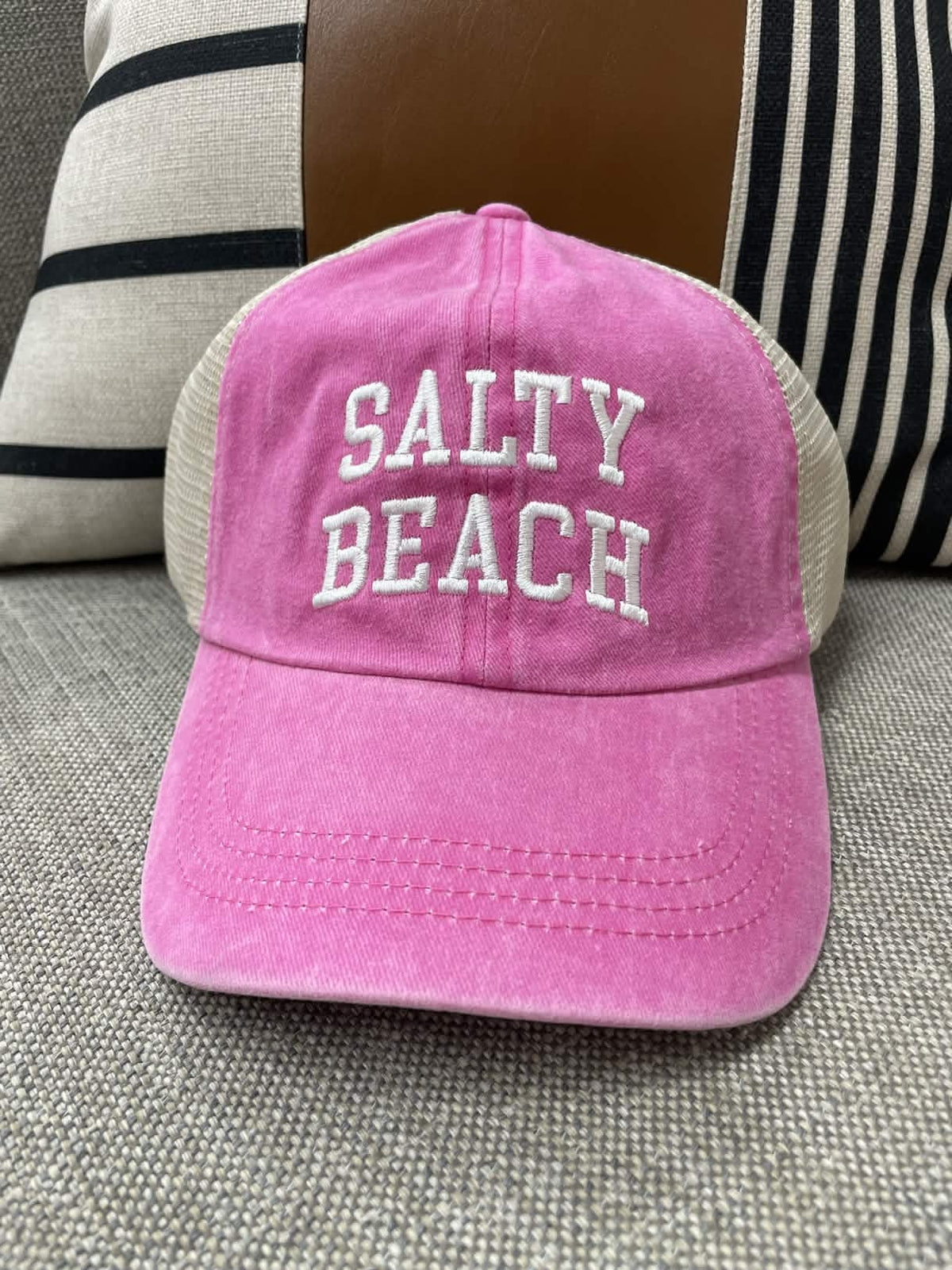 Salty Beach (Hot Pink) Embroidered Mesh-Back Hat