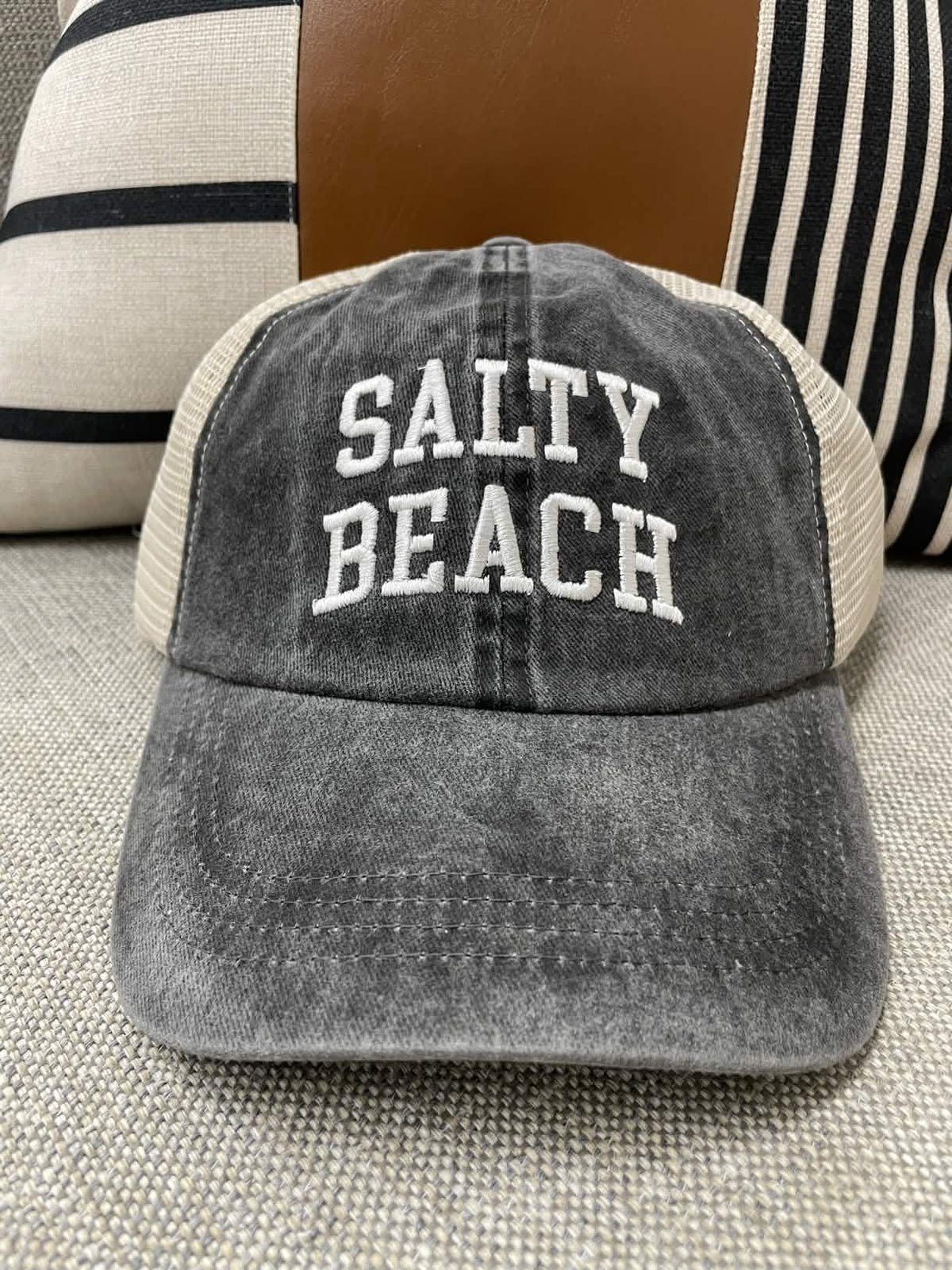 Salty Beach (Charcoal) Embroidered Mesh-Back Hat