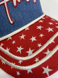 Embroidered (Red, White & Blue) America with Flag Patch Snapback Hat