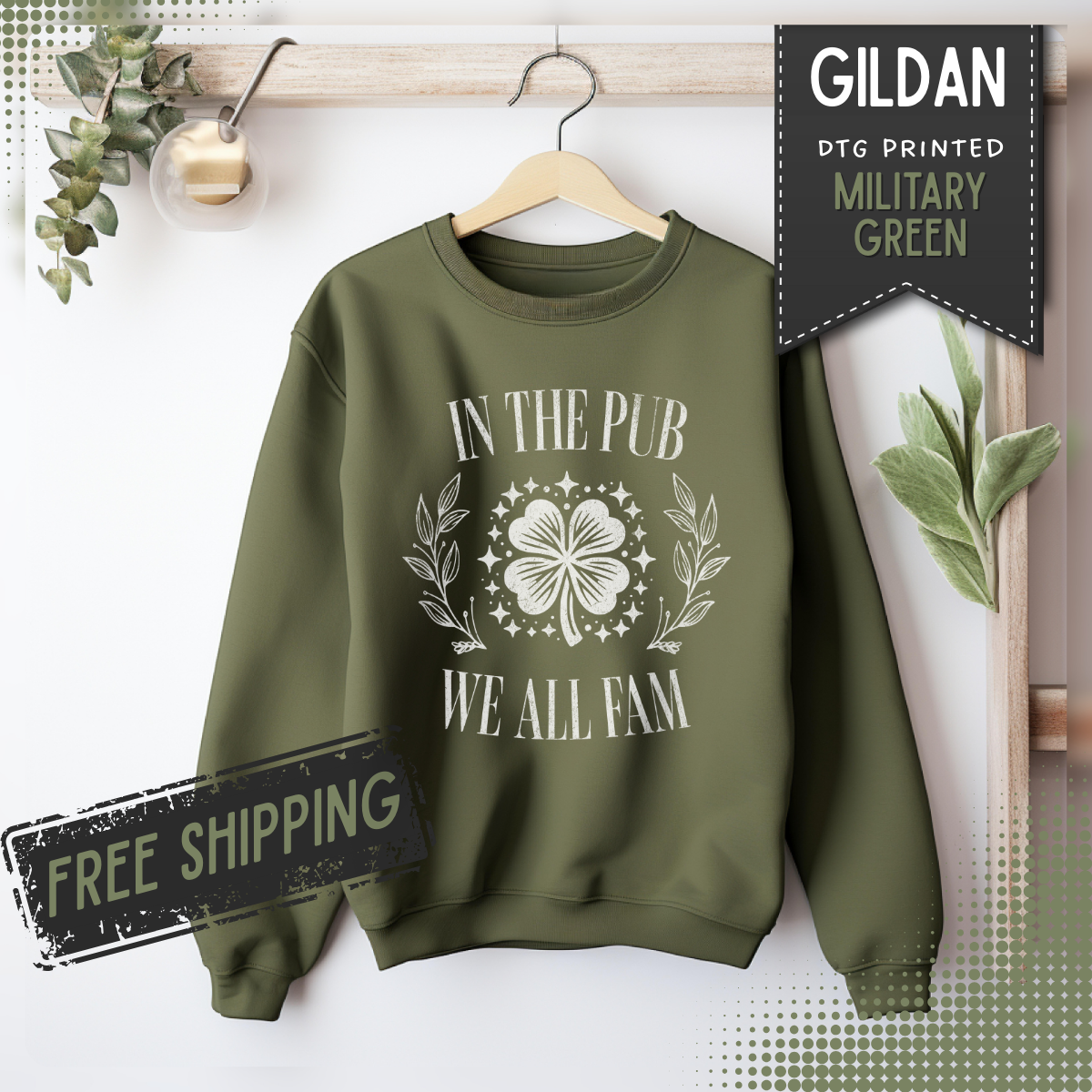 In the Pub We All Fam, Vintage – Gildan Heavy Blend | Trendy Women’s and Men's Soft Sweatshirt. Direct to Garment. Printed & Shipped in the USA. Unisex Sizes.