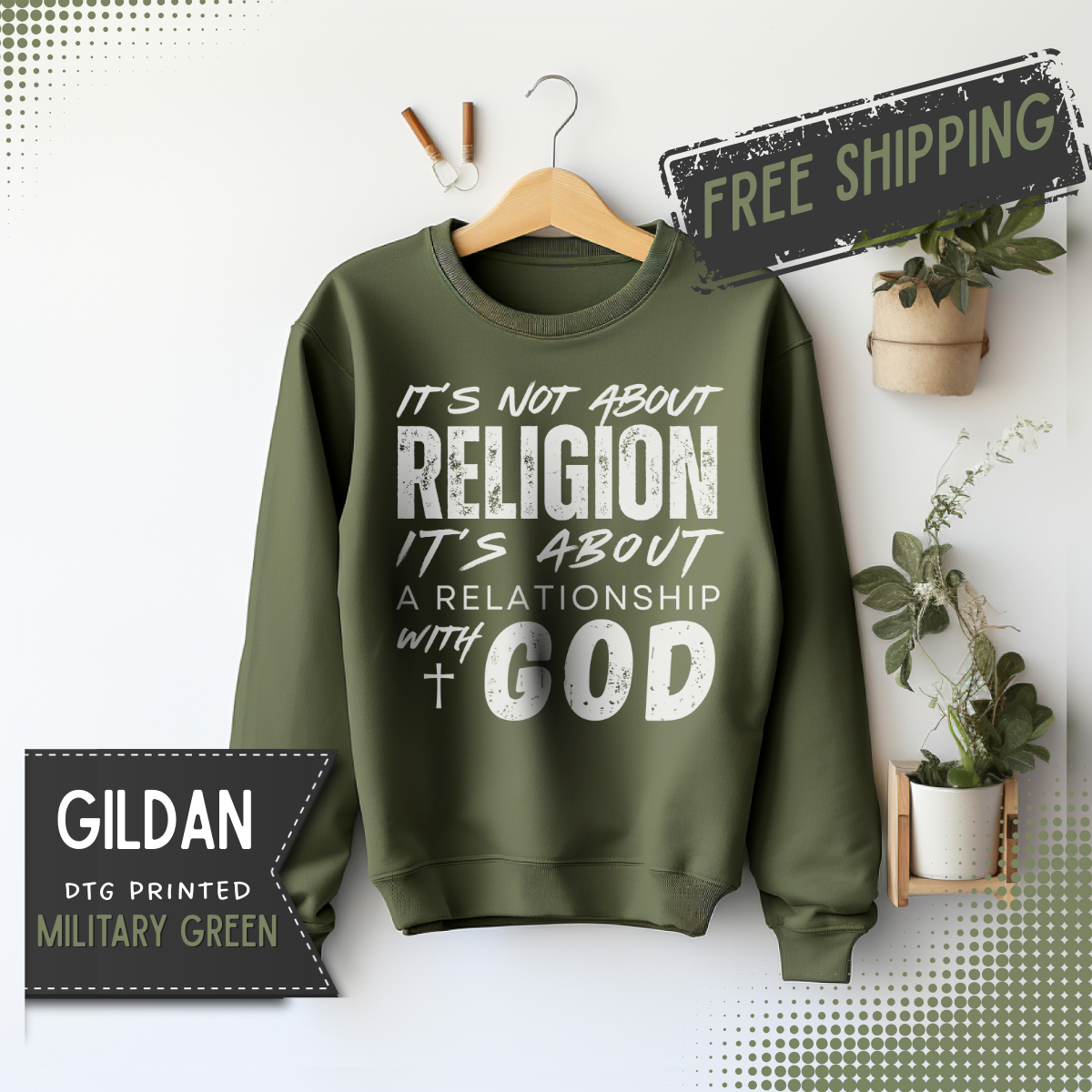 It's Not About Religion, It's About a Relationship with God – Gildan Heavy Blend | Trendy Men's and Women’s Soft Sweatshirt. Direct to Garment. Printed & Shipped in the USA. Unisex Sizes.