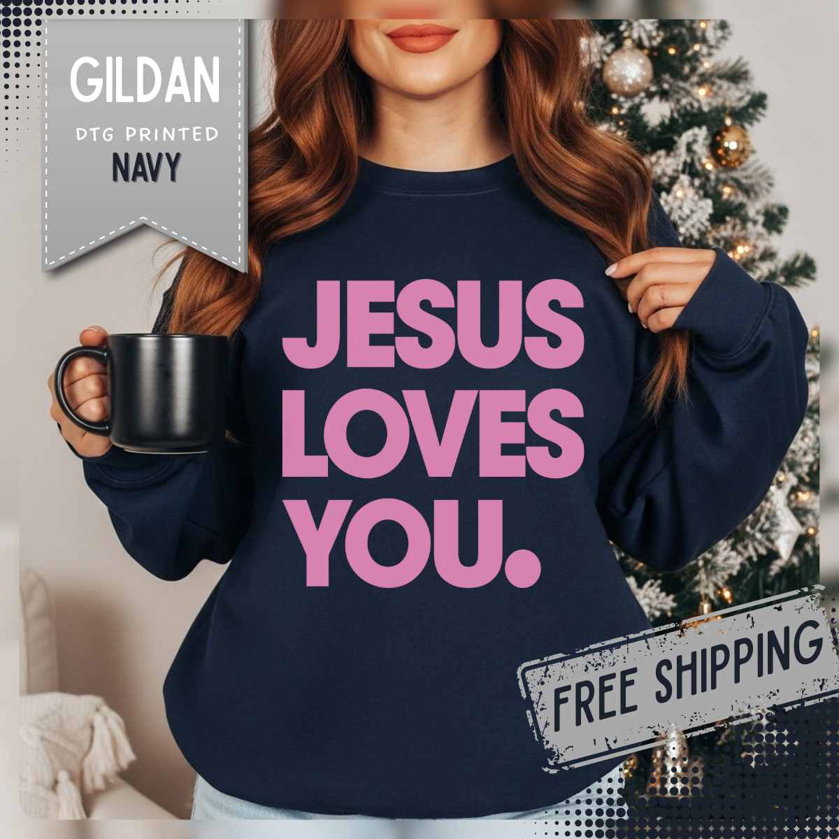 Jesus Loves You – Gildan Heavy Blend | Trendy Women’s and Men's Soft Sweatshirt. Direct to Garment. Printed & Shipped in the USA. Unisex Sizes.
