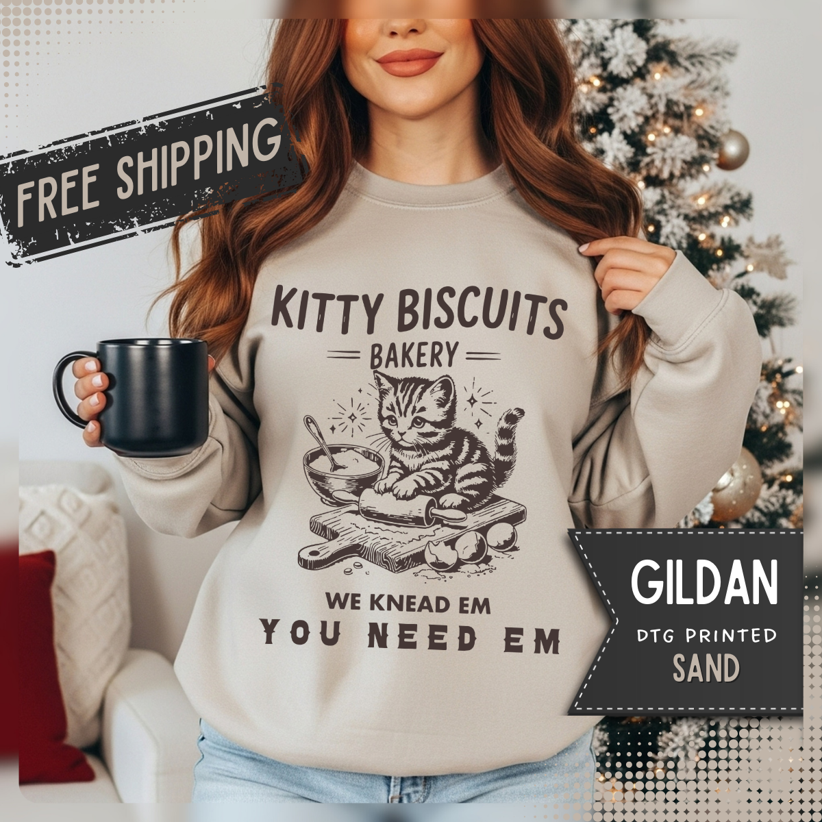 Kitty Biscuits Bakery – Gildan Heavy Blend | Trendy Women’s and Men's Soft Sweatshirt. Direct to Garment. Printed & Shipped in the USA. Unisex Sizes.