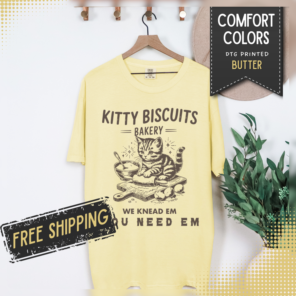 Kitty Biscuits Bakery - Comfort Colors | Trendy Women's and Men's T-Shirt. Direct to Garment. Printed & Shipped in the USA. Unisex Sizes.