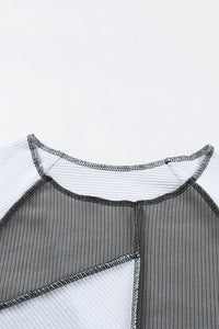 Gray & White Color Block Ribbed Lightweight Top