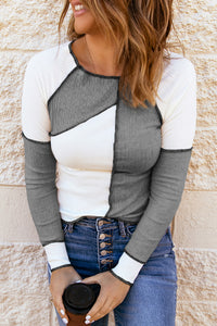 Gray & White Color Block Ribbed Lightweight Top
