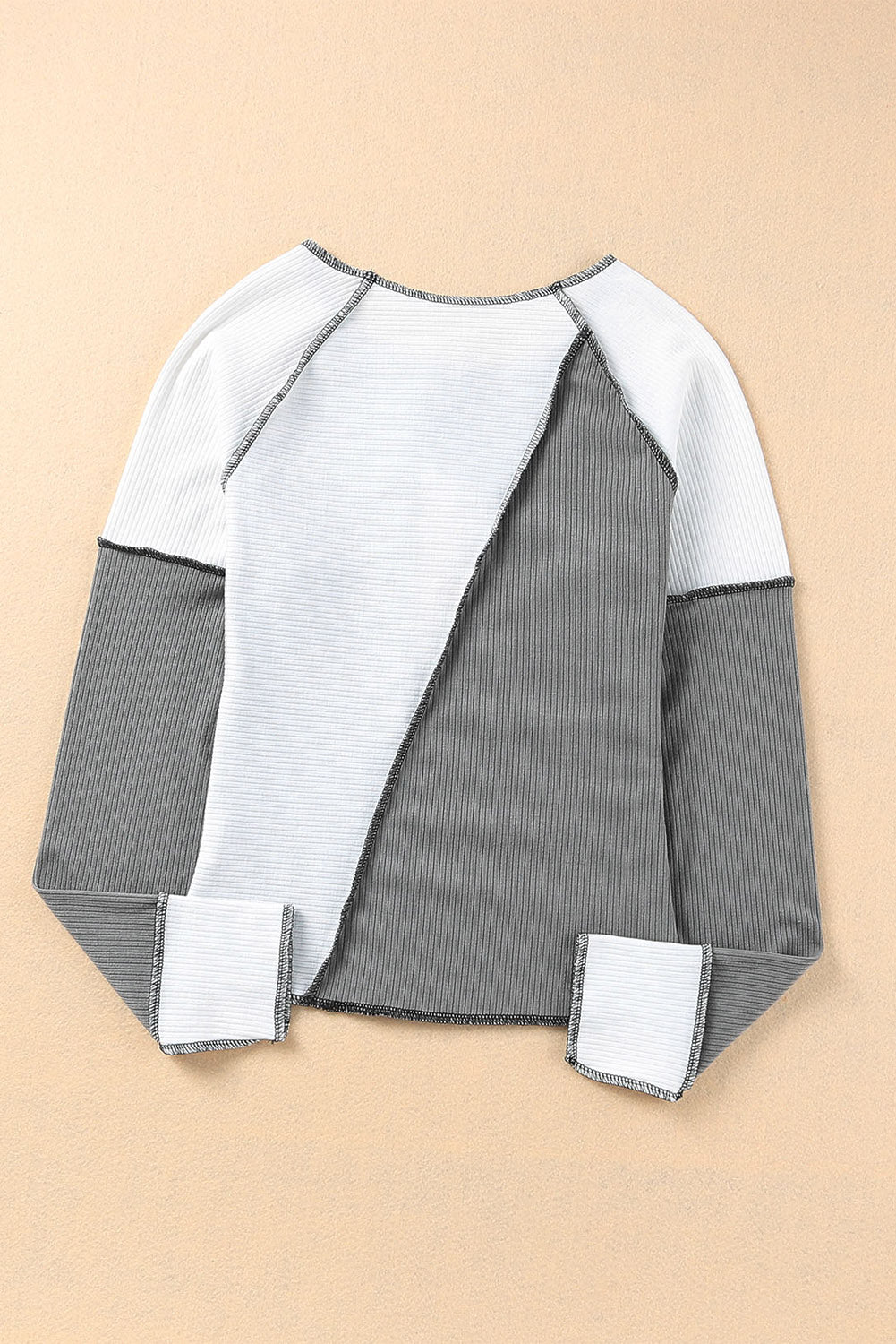 Gray & White Color Block Ribbed Lightweight Top