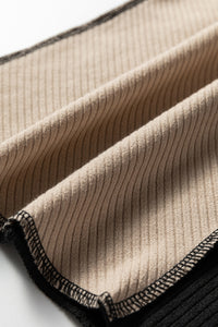Beige & Black Color Block Ribbed Lightweight Top