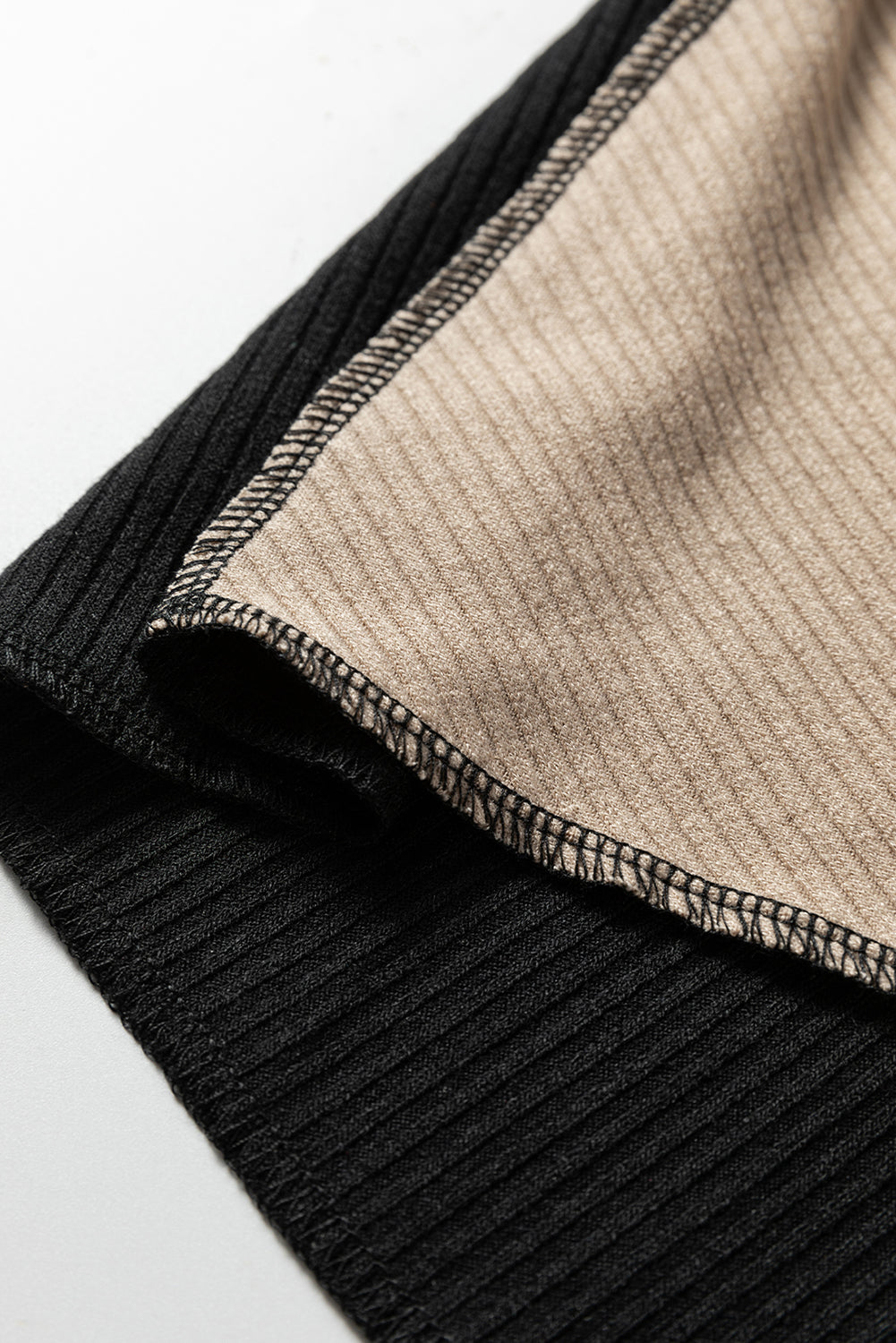 Beige & Black Color Block Ribbed Lightweight Top