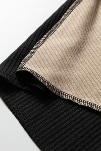 Beige & Black Color Block Ribbed Lightweight Top