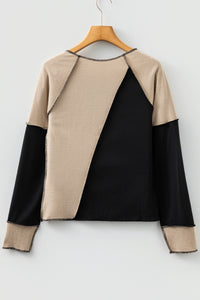 Beige & Black Color Block Ribbed Lightweight Top