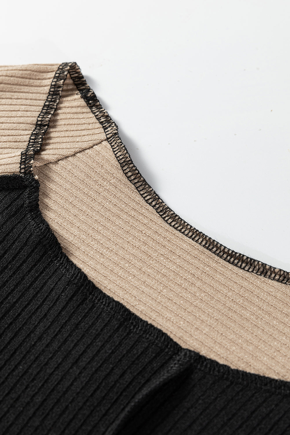 Beige & Black Color Block Ribbed Lightweight Top