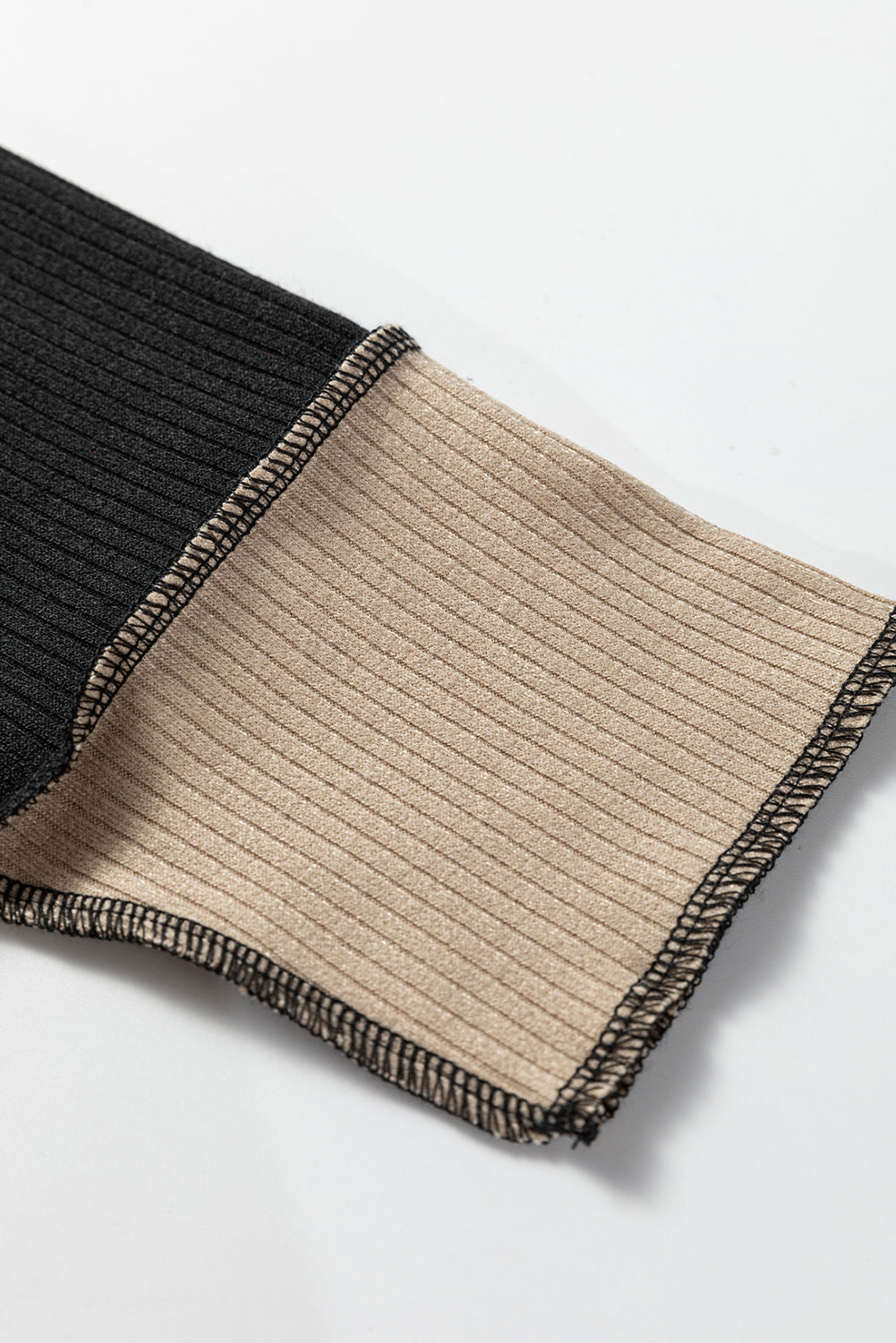 Beige & Black Color Block Ribbed Lightweight Top
