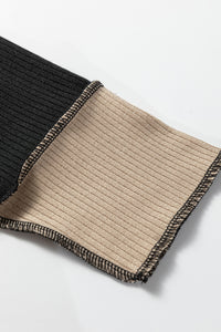 Beige & Black Color Block Ribbed Lightweight Top
