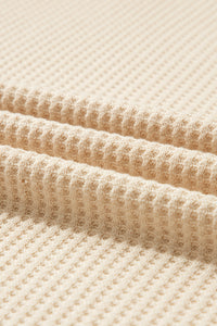Waffle Knit (Beige) Boat Neck Short Sleeve Top