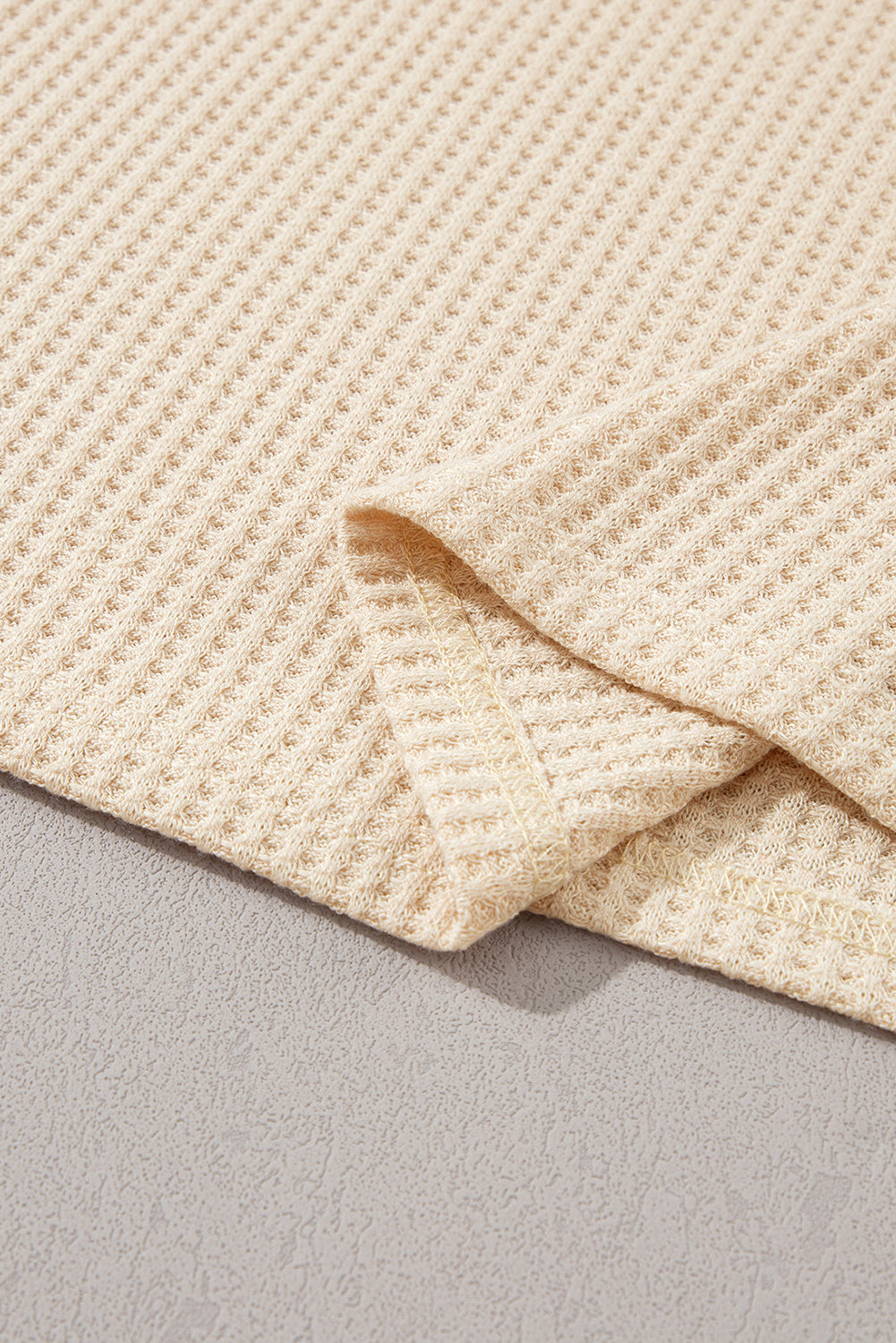 Waffle Knit (Beige) Boat Neck Short Sleeve Top