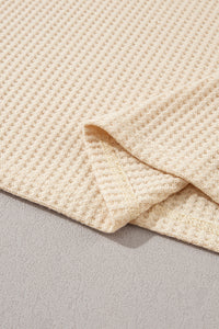 Waffle Knit (Beige) Boat Neck Short Sleeve Top