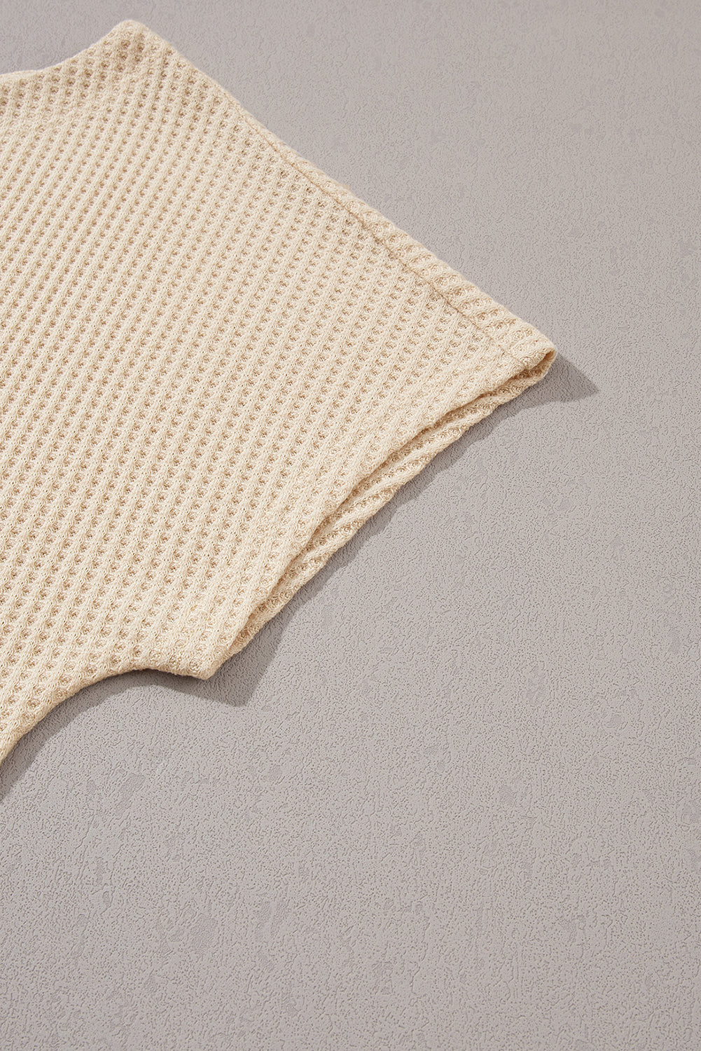 Waffle Knit (Beige) Boat Neck Short Sleeve Top