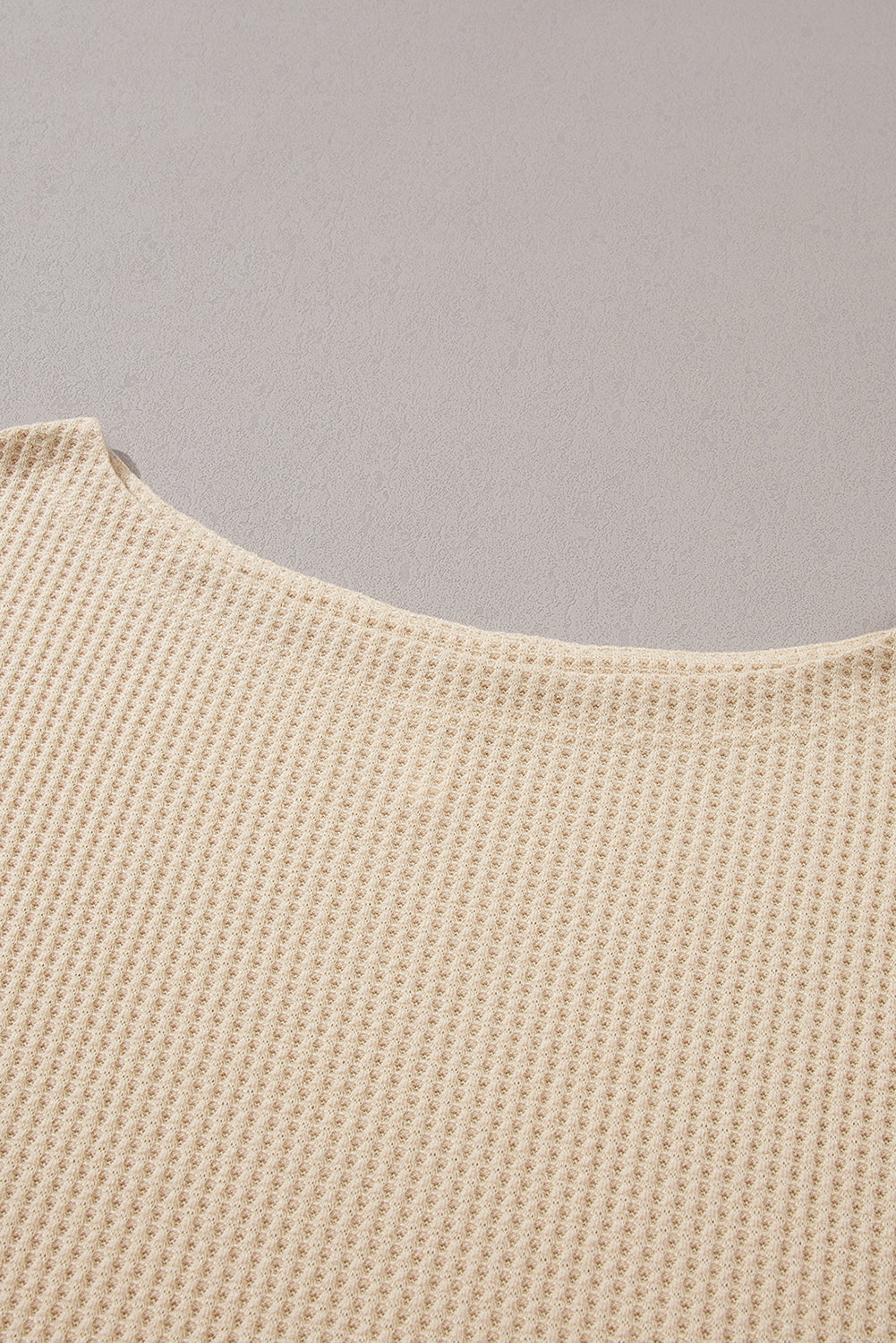 Waffle Knit (Beige) Boat Neck Short Sleeve Top