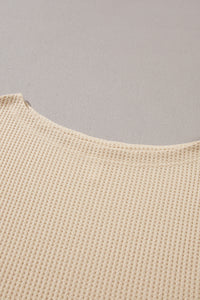 Waffle Knit (Beige) Boat Neck Short Sleeve Top