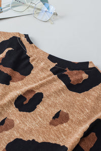 Leopard Short Sleeve Buttoned V-Neck Top