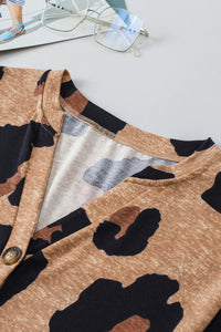 Leopard Short Sleeve Buttoned V-Neck Top