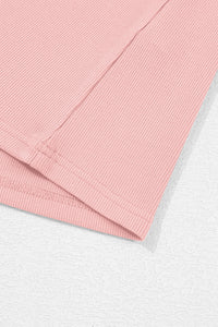 Soft Pink Ribbed Top w/Pearl-Beaded Puff Sleeves