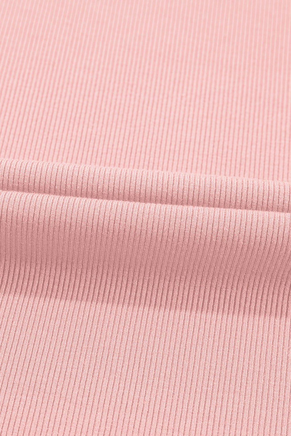 Soft Pink Ribbed Top w/Pearl-Beaded Puff Sleeves