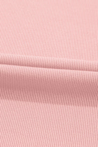 Soft Pink Ribbed Top w/Pearl-Beaded Puff Sleeves
