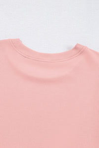 Soft Pink Ribbed Top w/Pearl-Beaded Puff Sleeves